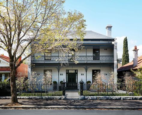 A Victorian home with an edgy interior in Melbourne | Belle House Exterior Colors Blue, Exterior Cladding Options, Terrace House Interior, Terrace House Exterior, Nz Homes, Terrace Room, Victorian Era Homes, Terrace Houses, Skylight Design