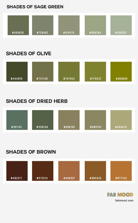 Green Color Names, Earth Colour Palette, Earth Tone Palette, Earth Tone Color Palette, Hex Color Palette, Earth Tone Color, Green Palette, Nature Color Palette, Green Colour Palette