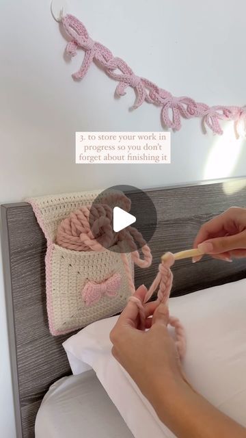 mahum on Instagram: "cozy crochet room decor idea 💌 tutorial for the bow bedside hanging & bow garland is on my youtube channel! what would you use this for?   phone case from @wildflowercases 🧸  you can make this bedside hanging any size with a bow or any other charm in the centre, there’s so much room for customisations 🧶   🎥 tutorial is on yt, search “easy crochet room decor: cushions, bow garland, & bedside hanging (coquette-themed tutorials)” or click the link in my bio!  🏷 #crochet #crocheting #crochetinspiration #crocheted #crochetinspo #crochetideas #roomdecor #crochetdecor" Crochet Bow Garland Tutorial, Bow Garland Crochet, Crochet Bow Pillow, Crochet Bow Garland, Mahum Crochet, Crochet Phone Charm, Crochet Room Decor, Crochet Room, Bow Garland