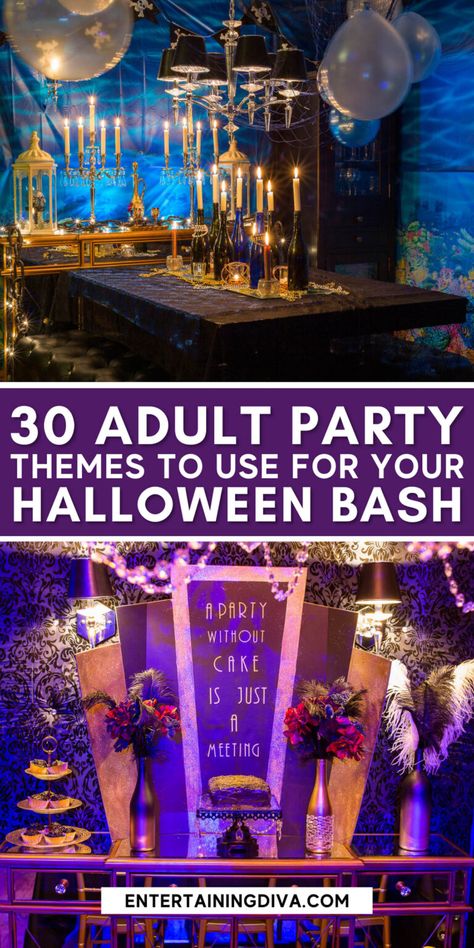 Bar Halloween Party Ideas, Halloween Bday Party Ideas For Adults, Best Halloween Party Themes, Unique Halloween Themes, Halloween Party Themes For Adults Ideas, Decorating For Halloween Party, Theme For Halloween Party, Spooky Theme Party, Halloween Decorations Adult Party