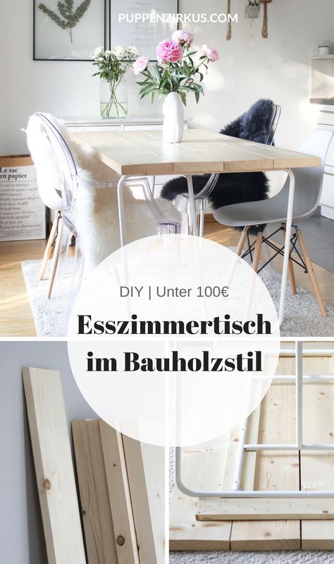 DIY Anleitung: der perfekte Esszimmertisch aus Holz für unter 100€ | Der richtige Esstisch lässt sich einfach nicht finden? Ich verrate dir in einem DIY wie du den perfekten Esszimmertisch selber machen kannst. Noch dazu geht das DIY super einfach und schnell. Wooden Dining Room Table, Diy Esstisch, Diy Deco, Room Desk, Diy Furniture Table, Wooden Dining Tables, Furniture Designs, Diy Kitchen, Decoration Table