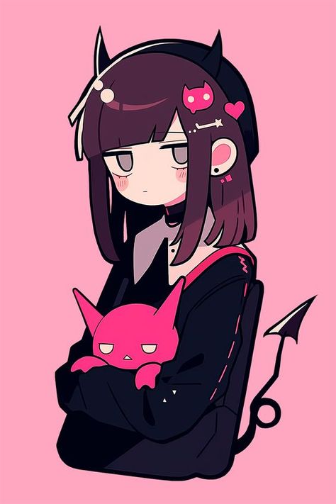 Sticker Cute Demon Girl #StickerGoals Cute Demon, Fun Poses, Dibujos Anime Chibi, Drawing Beautiful, Poses Drawing, Images Kawaii, Chibi Girl, 캐릭터 드로잉