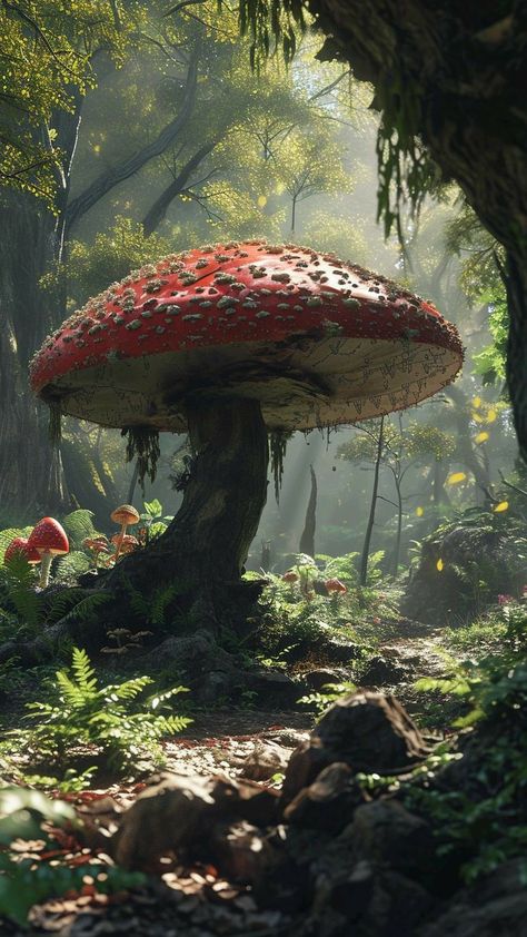 Woodlands Photography, Plants And Mushrooms, Giant Mushroom, Fungi Art, Nature Witch, Mushroom Paint, Woodland House, Elves And Fairies, Fantasy Forest