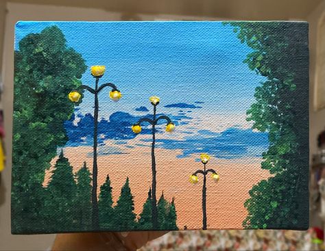 Painting Nature Easy, Canva Paint Ideas, Easy Mini Canvas Painting Ideas, Easy Landscape Painting For Beginners, Tree Painting Ideas, Sunset Painting Easy, Sunset Acrylic Painting, Canvas Art Painting Abstract, Sunset Acrylic