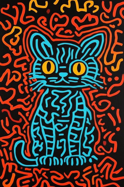 Custom Canvas Cat Artwork in Bold Pop Art Style with Black Background for Home Decor and Wall Art Lovers by CustomCanvasCurators 🎨 Check out this purr-fectly vibrant cat artwork! 🐱 This custom canvas print is bringing the paws-itive vibes to any space – whether it's your living room, bedroom, or creative workspace. 🌈 The playful pop art style and vivid colors are sure to add some extra flair to your walls. Who's ready to brighten up their space with this feline masterpiece? 😺 #CatArt #PopAr... Cool Pop Art, Pop Art Background, Pop Art Cat, Pop Art Patterns, Keith Haring Art, Haring Art, Noir Uni, Whimsical Nature, Solid Black Background