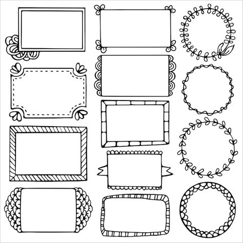 Bullet Journal Frames, Hand Drawn Frames, Drawn Frames, Journal Background, Notebook Labels, Recipe Book Diy, Bullet Journal Banner, Doodle Frame, Doodle Frames