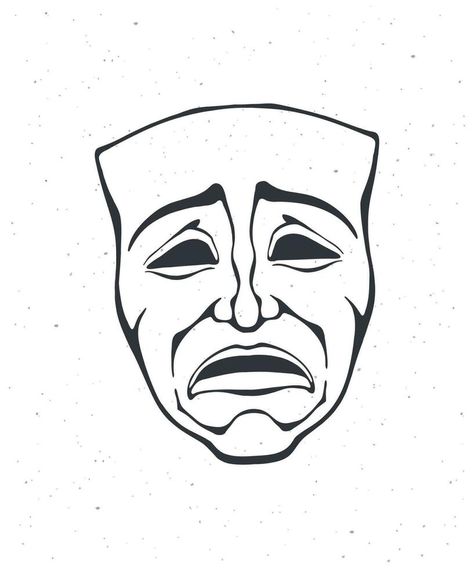 Outline of theatrical drama mask. Vintage opera mask for tragedy actor. Face expresses negative emotion. Film and theatre industry. Vector illustration. Hand drawn sketch, isolated on white background Theatre Drawing, Theatre Faces, Drama Masks, Opera Mask, Tragedy Mask, Theater Design, Mask Drawing, Theatre Masks, Masks Art