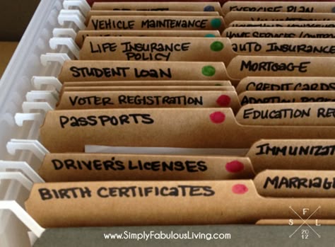 How often are you digging and searching for important documents?  Such as birth certificates, mortgage loans, auto insurance polices or other documents that are needed from time to time?  Stop the wasted time of searching with this simple way to create an organized personal reference file system. We found these east to follow step by … Married Life Organization, Koti Diy, Diy Organizer, Organization Station, College Organization, Organize My Life, Organisation Hacks, Personal Organizer, Cleaning Organization