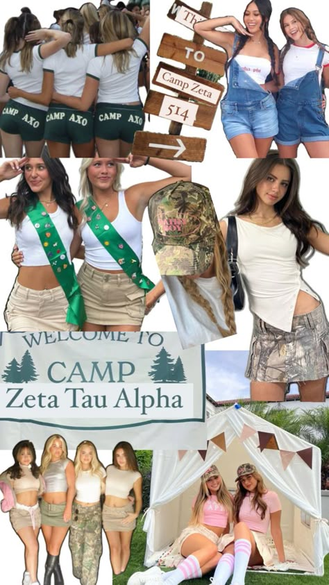 Camp Kd Bid Day, Camp Bid Day Theme Outfit, Camp Spirit Week Ideas, Work Week Outfits Sorority, Sorority Chapter Retreat Ideas, Camp Work Week Theme Sorority, Camp Theme Outfit, Spirit Week Themes Sorority, Sorority Social Ideas