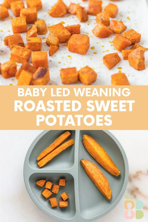 These roasted sweet potatoes in wedges, sticks or cubes are simple to make and perfect for baby led weaning. Of course, the whole family can enjoy them, too! Try this easy and nutritious baby led weaning sweet potato recipe today. Baby Led Weaning Sweet Potato Recipes, Baby Food Sweet Potato Recipe, Sweet Potato Recipe For Baby, Sweet Potato Bites For Baby, Sweet Potato For Toddlers, Sweet Potato Recipes For Babies, Blw Sweet Potato Recipes, Baby Sweet Potato Recipe, Toddler Sweet Potato Recipes