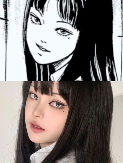 Save-Follow🖤🤍 Tomie Kawakami Makeup, Tomi Cosplay, Tomi Makeup, Tomie Makeup Tutorial, Tomie Junji Ito Makeup, Tomie Makeup, Curated Content, Cute Eye Makeup, Doll Eye Makeup