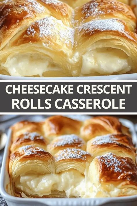 Cheesecake Crescent Rolls Casserole Recipe Easy Dessert Casserole Recipes, Cresent Roll Cheesecake Recipes Dessert, Cheesecake Crescent Rolls Recipes, Cheesecake Crescent Roll Casserole, Cresants Roll Dessert Recipes, Cream Cheese Crescent Roll Dessert, Simple Deserts Ideas, Casserole Desserts, Dessert Casserole Recipes