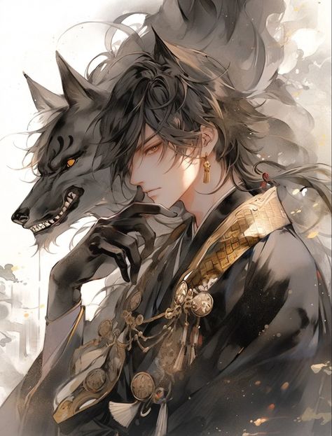 Wolfman Anime, Anime Wolf Man, Gumiho Art, Wolf Boy, Mythical Creatures Fantasy, Animation Artwork, Anime Male, Dark Anime Guys, Amazing Art Painting