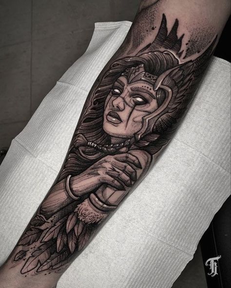 Druid Tattoo, Us Tattoo, Athena Tattoo, Valkyrie Tattoo, Viking Tattoo Sleeve, Medusa Tattoo Design, Small Shoulder Tattoos, On Tattoo, Forarm Tattoos