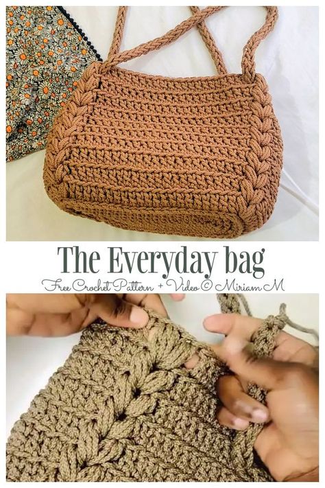 The Everyday Bag Free Crochet Patterns + Video Crochet Duffel Bag Free Pattern, Crochet Patterns Handbags, Cat Crochet Bag Pattern, Cute Bag Crochet Pattern Free, Crochet Diaper Bag Free Pattern, Free Pattern Bag Crochet, Crochet Macrame Bag Free Pattern, Free Crochet Purse Patterns Easy, Crochet Everyday Bag