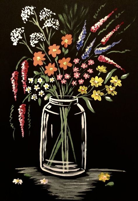 Acrylic Painting Whimsical, Easy Painting Ideas On Canvas Black, Dark Background Painting Ideas, Easy Large Canvas Painting Diy, Simple Flower Painting Acrylics Easy, Simple Acrylic Paintings On Paper, Acrylic Painting Inspo For Beginners, Black Background Painting Easy, Painting Ideas To Sell