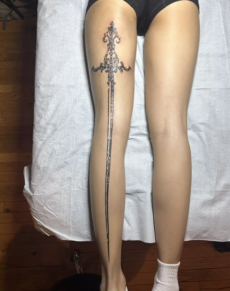 Back Of Leg Tattoos, Blade Tattoo, 16 Tattoo, Sick Tattoo, Leg Tattoos Women, Dagger Tattoo, Spine Tattoo, Dainty Tattoos, Leg Tattoo