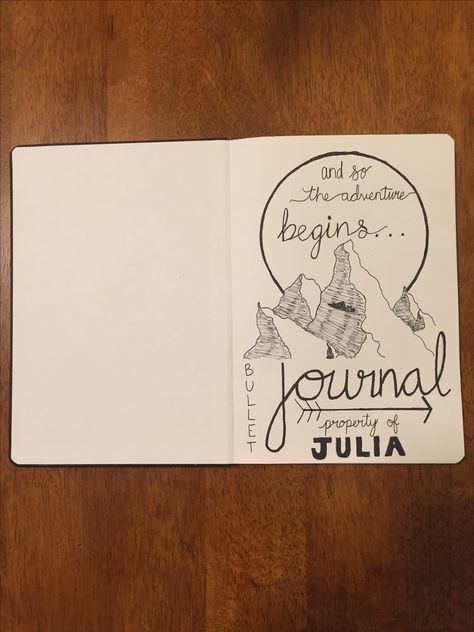 Bullet Journal - First Page  When your name is Julia... 😂 ik its lame but whatever-Juliathebooknerd First Page Name Ideas, Bullet Journal Name Page, Journal Name Page, Dotted Notebook Ideas, First Page Of Sketchbook Ideas Aesthetic, First Page Bullet Journal, Bullet Journal Goals Layout, First Page Of Sketchbook, Journal First Page