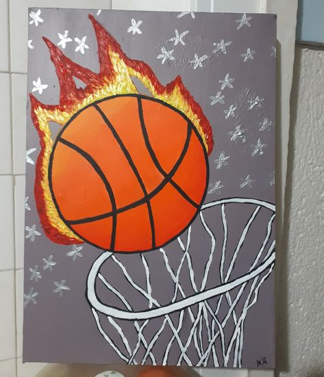 Basketball Painting Easy, Basketball Art Paintings, Basketball Painting Ideas On Canvas, Boy Painting Ideas, Basketball Painting Ideas, Painting Ideas For Him, Basketball Canvas Painting, Basketball Painting, Mini Tela