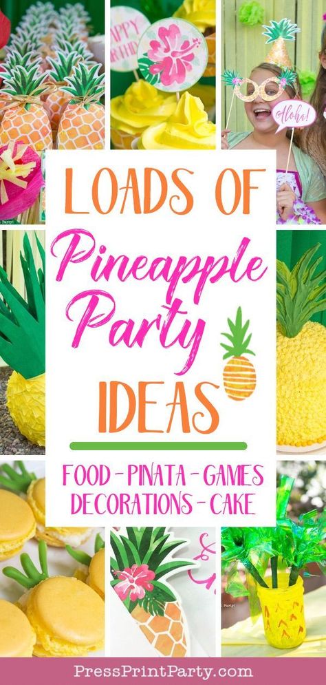 Pineapple Party Food, Pineapple First Birthday Party, Pineapple Centerpiece Ideas, Luau Birthday Party For Kids, Pineapple Themed Birthday Party, Birthday Party Themes For Teens, Party Themes For Teens, Pineapple Macarons, Pineapple Party Favors