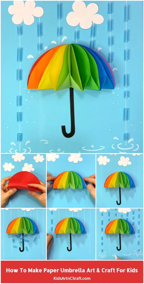 How to Make Paper Umbrella Craft for Kids – Step by Step Tutorial - Kids Art & Craft Umbrella Classroom Decoration, Ball Craft, Crafting Activities, Tattoo For Kids, Kids Umbrella, Umbrella Craft, Art Craft For Kids, Paper Umbrella, Craft Drawing