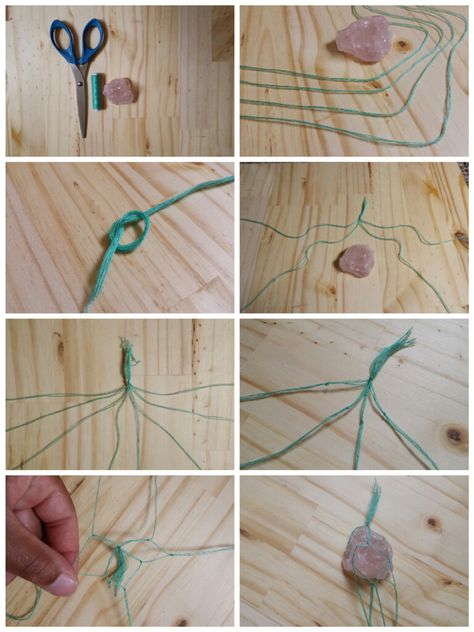 DIY Macrame Stone Necklace Steps Stone Necklace Diy, Crystal Necklace Diy, Makramee Diy, Stones Diy, Wire Tree, Stone Wrapping, Diy Macrame, Macrame Tutorial, Necklace Diy