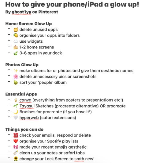 How To Glow Up Ur Phone, Stuff To Do Instead Of Being On Your Phone, Ipad Glow Up, Give Your Phone A Glow Up, Stuff To Do Instead Of Phone, Iphone Glow Up, Phone Glow Up, Phone Checklist, Things To Do On Phone