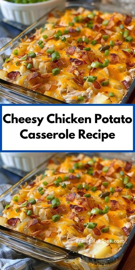 Need new casserole recipes for dinner? This cheesy chicken potato casserole is ideal. A delicious potato side dish that’s quick to prepare, it’s perfect for family dinners and pairs well with other cheesy recipes. Easy Dinner Recipes Chicken And Potatoes, Shredded Chicken Potato Recipes, Quick Meals With Potatoes, Shredded Chicken Potatoes, Simple Chicken And Potato Recipes, Shredded Potatoes Recipes Dinners, Meals With Russet Potatoes, Recipes With Diced Potatoes, Meals Using Shredded Chicken