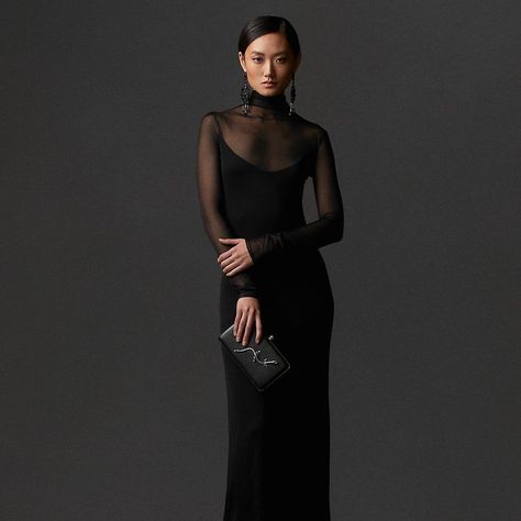 Black Gala Dress Long, Formalwear Aesthetic, Gala Dress Long, Sleeve Dress Formal, Black Gala Dress, Evening Dress Outfit, Gala Dress, Transparent Fabric, Formal Dresses With Sleeves