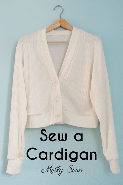 A step-by-step video tutorial and sewing pattern for beginners to make a cardigan without knitting or crochet. Sweater Free Pattern, Diy Cardigan, Melly Sews, Basic Dress Pattern, Winter Sewing, Diy Sweater, Basic Cardigan, Free Pdf Sewing Patterns, Patterned Cardigans