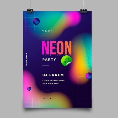 Neon Party Poster, Neon Party Invitations, Grpahic Design, New Year's Eve Flyer, Party Design Poster, Festive Poster, College Event, Night Run, Dance Poster