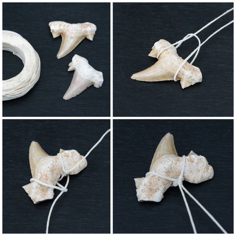 Shark Tooth Necklace Tutorial Shark Tooth Necklace Diy, Shark Teeth Crafts, Shark Teeth Jewelry, Diy Necklaces Tutorial, Diy Teething, Bone Crafts, Bijoux Fil Aluminium, Shark Tooth Necklace, Tooth Necklace