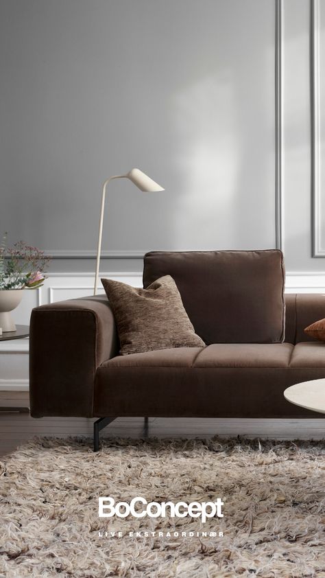 Dark Brown Sofa Living Room, Boconcept Sofa, Chocolate Brown Sofa, Dark Brown Sofas, Brown Sofa Living Room, Chocolate Sofa, Brown Couch Living Room, Danish Furniture Design, Dream House Rooms