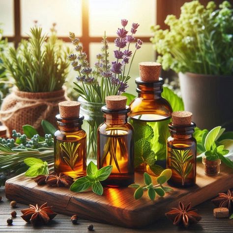 A couple of clear brown essential oils bottles, with lots of herbs, flowers and spices all around the bottles. There is a window in the background, as if the picture was taken in the kitchen. Facial Serum Diy, Ancient Rituals, Essential Oil Skin Care, Turmeric Oil, Pomegranate Oil, Lemongrass Oil, Diy Facial, Using Essential Oils, Essential Oils For Skin