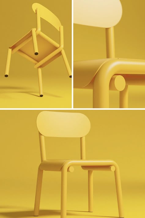 Chair Ads, Working Chair, Tube Chair, Minimal Chair, Kid Chair, Kids Chair, Yellow Chair, Chaise Metal, Metal Chair