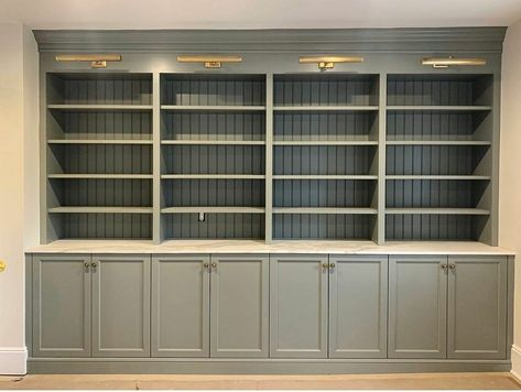 Library With Cabinets, Havsta Built In, Blue Built Ins, Built In Library Wall, Gray Room Ideas, Color In Interior Design, Compatible Colors, How To Start Painting, Window Seat Ideas