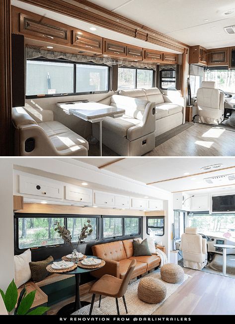 Coachmen Catalina Remodel, Pace Arrow Motorhome Remodel, Rv Modern Interior, Modern Rv Renovation, Driving Rv Remodel, Beautiful Rv Interior, Class A Motor Home Remodel, Remodeled Winnebago, Class A Remodel Ideas