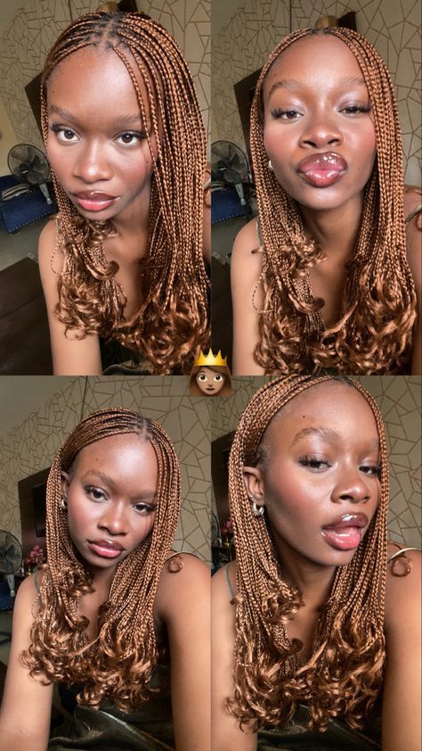 Moesha Inspired Braids, Ginger Brown Hair Black Women Braids, Short Braids Inspo For Black Women, Micro Box Braids Short, Short Braids Aesthetic, Shirt Braided Hairstyles, Brown Mixed Colour Braids, Moesha Hairstyles Braids, Pretty Box Braids Hairstyles