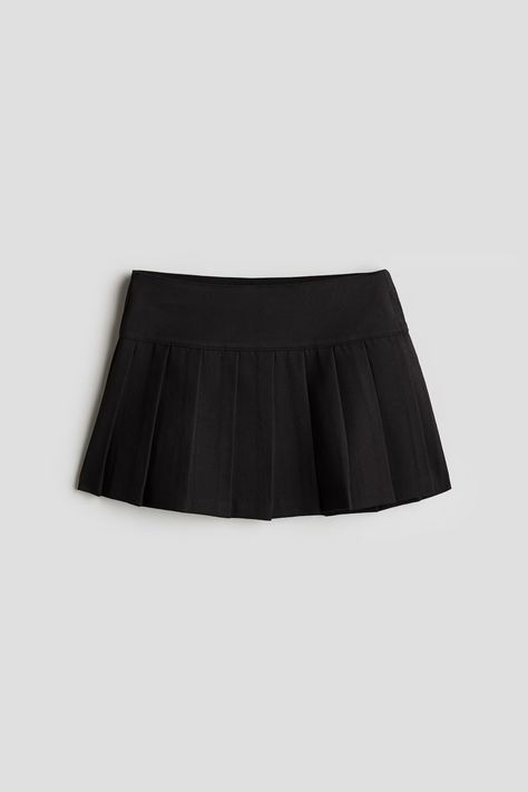 Pleated twill skirt - Low waist - Short - Black - Kids | H&M GB Pleated Skirted Skort, School Pleated Skirt Skort, Cotton Mini Pleated Skirt For School, Cotton Pleated Mini Skirt For School, School Pleated Cotton Mini Skirt, School-appropriate Cotton Pleated Mini Skirt, Cotton Pleated Mini Skirt For School Uniform, School Mini Pleated Cotton Skirt, Pleated Cotton Mini Skirt For School