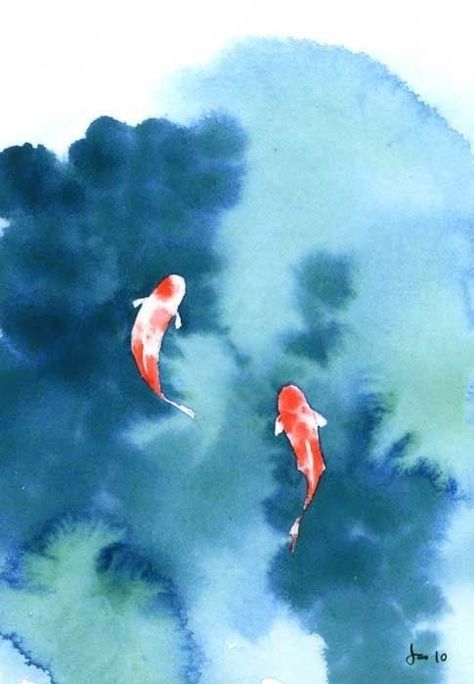 Watercolor Paintings Easy, 수채화 그림, Arte Inspo, Watercolor Ideas, Easy Watercolor, Beginner Painting, Koi Pond, Water Colors, Water Painting