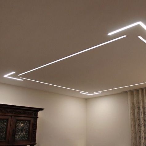 False Ceiling Led Lighting, Profile Light Wall Design, Profile Led Light In Ceiling, Led Profile Lighting Design Ceiling, Profile Light, Luxury Ceiling Design, Bedroom Pop Design, Simple Ceiling Design, Led Profile