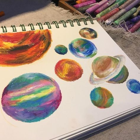 Planet Drawing Color, Pastel Crayons Drawing, Oil Pastel Art, Oil Pastel Drawings, Art Diary, Arte Inspo, Oil Pastels, Art Inspiration Painting, Sketchbook Ideas