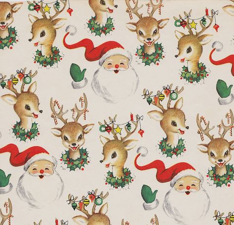 Vintage Christmas Wrapping Paper ~ Santa and Reindeer Images Noêl Vintages, Vintage Christmas Wrapping, Vintage Christmas Wrapping Paper, Christmas Ephemera, Christmas Wrap, Vintage Christmas Images, Vintage Xmas, Vintage Wrapping Paper, Old Fashioned Christmas