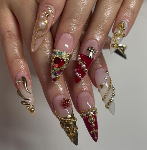 Different Christmas Nails, Aries Inspired Nails, Bling Almond Nails, Aries Nail Designs, Nail Ideas Birthday, Stilleto Nails Long, Aries Nails, Libra Nails, Asia Nails