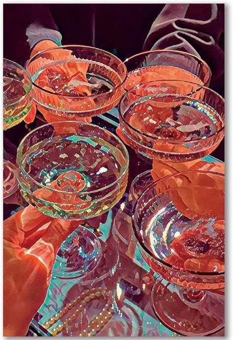 Funky Posters Aesthetic, Vintage Bar Cart Prints, Aesthetic Poster Ideas For Bedroom, Apartment Dining Room Aesthetic, Funky Art Print, Vintage Champagne Poster, Vintage Colorful Aesthetic, Aesthetic Cocktail Pictures, Funky Wall Prints