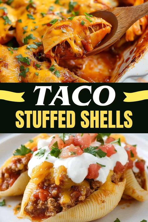 Tex Mex Stuffed Shells, Stuffed Taco Shells Ground Beef, Taco Filled Pasta Shells, Mexican Shells Stuffed, Mexican Stuffed Shells With Beef, Large Pasta Shells Stuffed, Stuffed Taco Pasta Shells, Taco Shells And Cheese, Stuffed Taco Shells