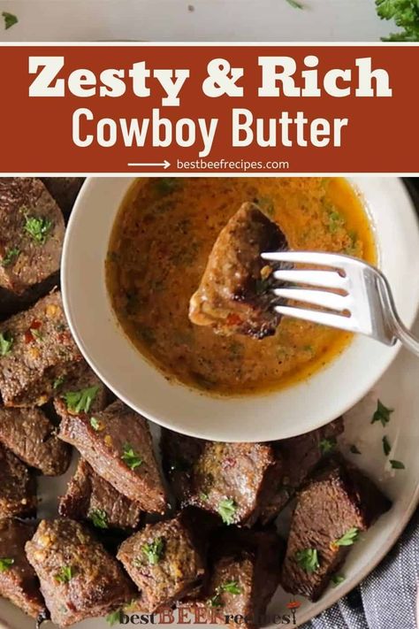 Try out a butter sauce to change all butter sauces with my Cowboy Butter recipe! Perfect for steak and packed with zingy, tangy flavor! via @bestbeefrecipes Ostrich Recipes, Cowboy Butter Sauce, Fresh Parsley Recipes, Cowboy Butter Recipe, Steak Butter Recipe, Beef Gravy Recipe, Cowboy Butter, American Food Recipes, Spicy Steak