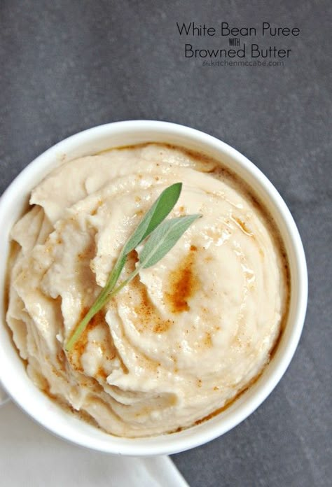 The Kitchen McCabe: White Bean Puree with Brown Butter. This would be great in place of mashed potatoes. Switch the butter out for olive oil to make it vegan! Bean Puree Recipes, White Bean Puree, Bean Puree, Potato Latke Recipe, Pureed Food, Puree Recipes, Browned Butter, Pureed Food Recipes, White Bean