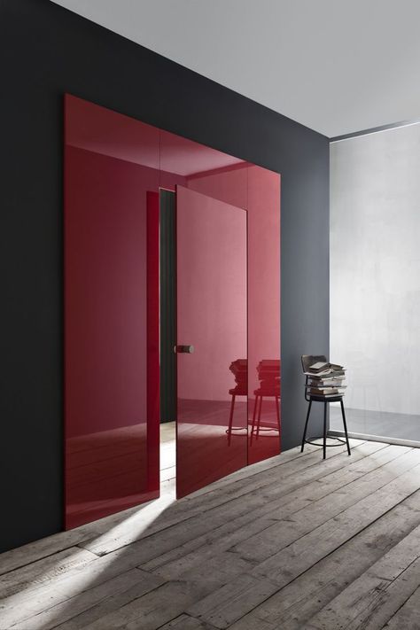 Copy This: Painting Geometries on Your Wall, or Floor - Improvised Life Architecture Renovation, 아파트 인테리어, Red Door, Closet Ideas, Interior Door, Doors And Windows, Minimalist Decor, 인테리어 디자인, Minimalist Home