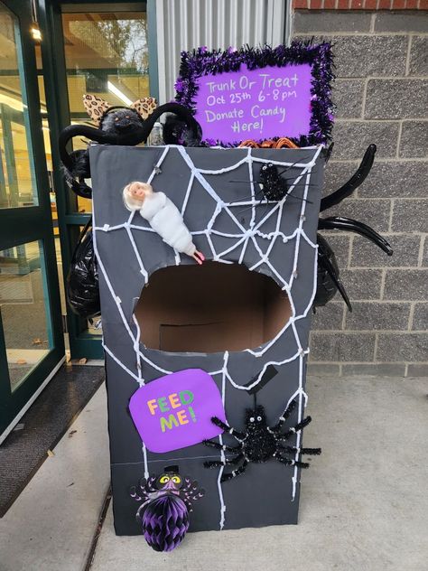 Halloween Shoe Box Crafts, Halloween Cardboard Box Ideas, Candy Donation Box Ideas Halloween, Halloween Candy Box Ideas, Candy Donation Box Ideas, Donation Box Ideas, Drop Box Ideas, Halloween Candy Box, Shoe Box Crafts